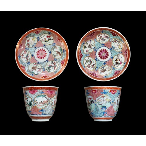 Pair of Chinese Porcelain famille rose Beakers and Saucers